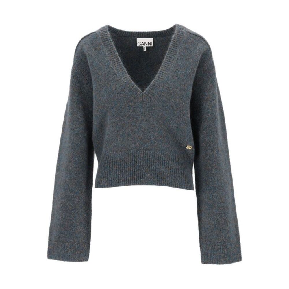 Ganni Women Melange Mohair Deep V-Neck